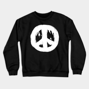 Ragged Brush-Stroke Peace Sign White Crewneck Sweatshirt